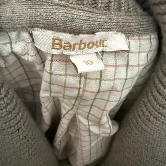 Barbour Cardigan Sweater Womens Sz 10 Taupe 100% Cotton Shawl Collar Button Up - Picture 2 of 8